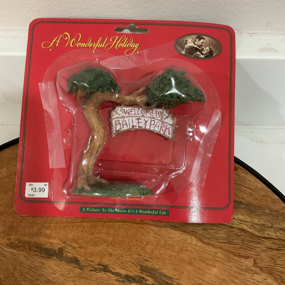 1996 It's A Wonderful Life Welcome To Bailey Park Tree Sign Porcelain Figurine